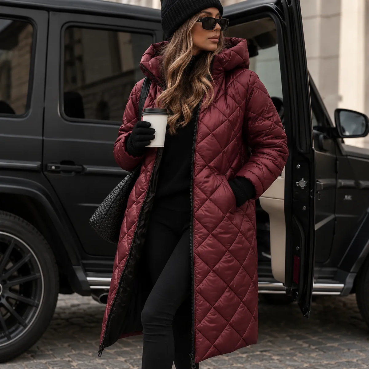 Women's Quilted Long Puffer Coat with Water-Repellent Shell