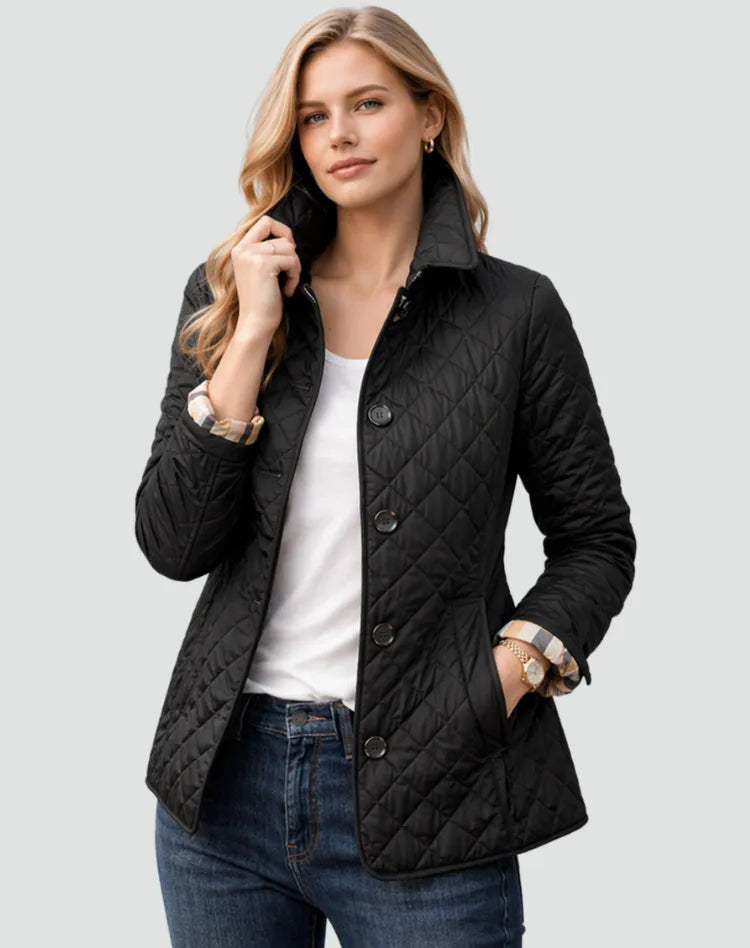 Women's Quilted Puffer Jacket with Button Front