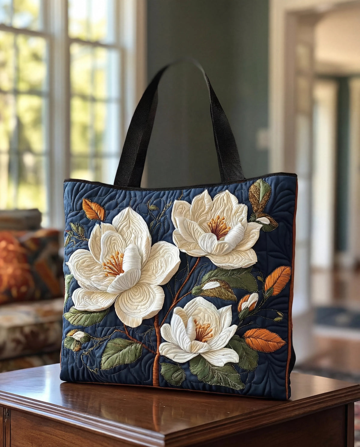 Women's Quilted Tote Bag with Wave Pattern