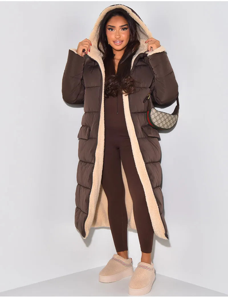 Women's Reversible Hooded Ankle-Length Puffer Coat