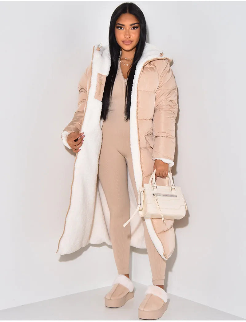 Women's Reversible Hooded Ankle-Length Puffer Coat