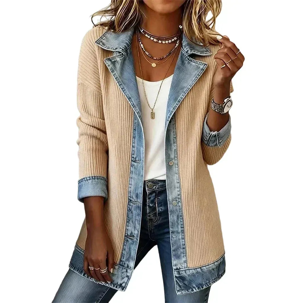 Women's Ribbed Knit Coat with Structured Lapels