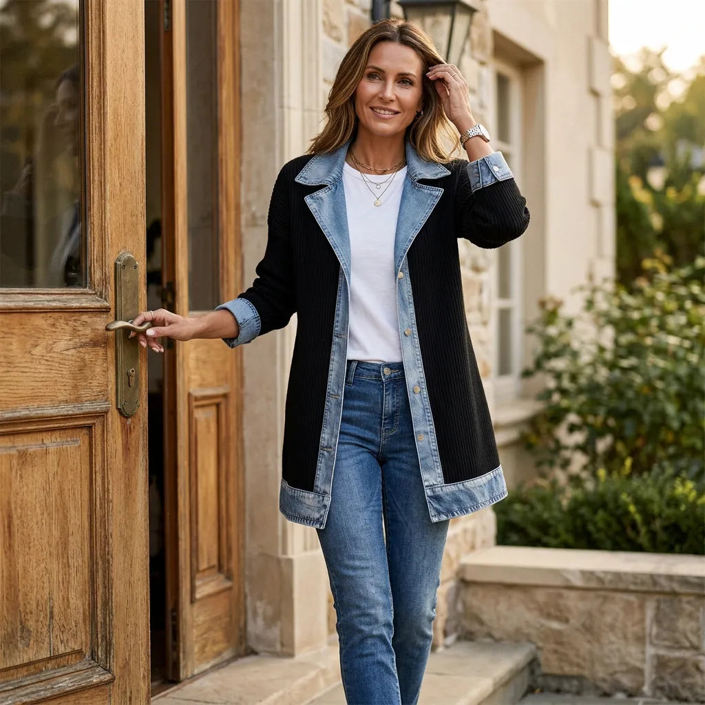 Women's Ribbed Knit Coat with Structured Lapels