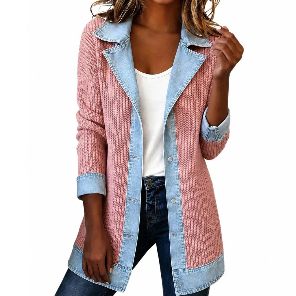 Women's Ribbed Knit Coat with Structured Lapels
