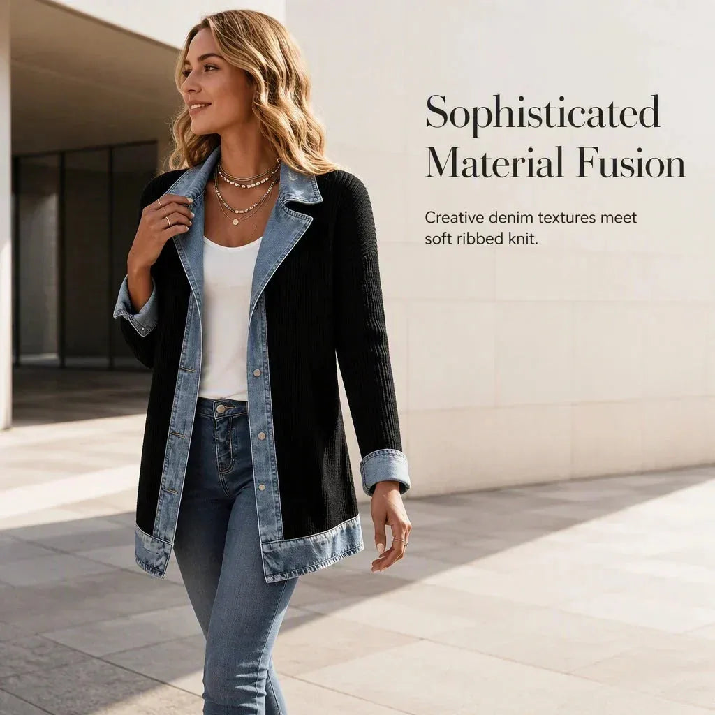 Women's Ribbed Knit Coat with Structured Lapels