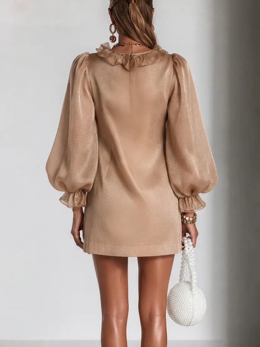 Women's Ruffled Mini Dress with Puff Sleeves