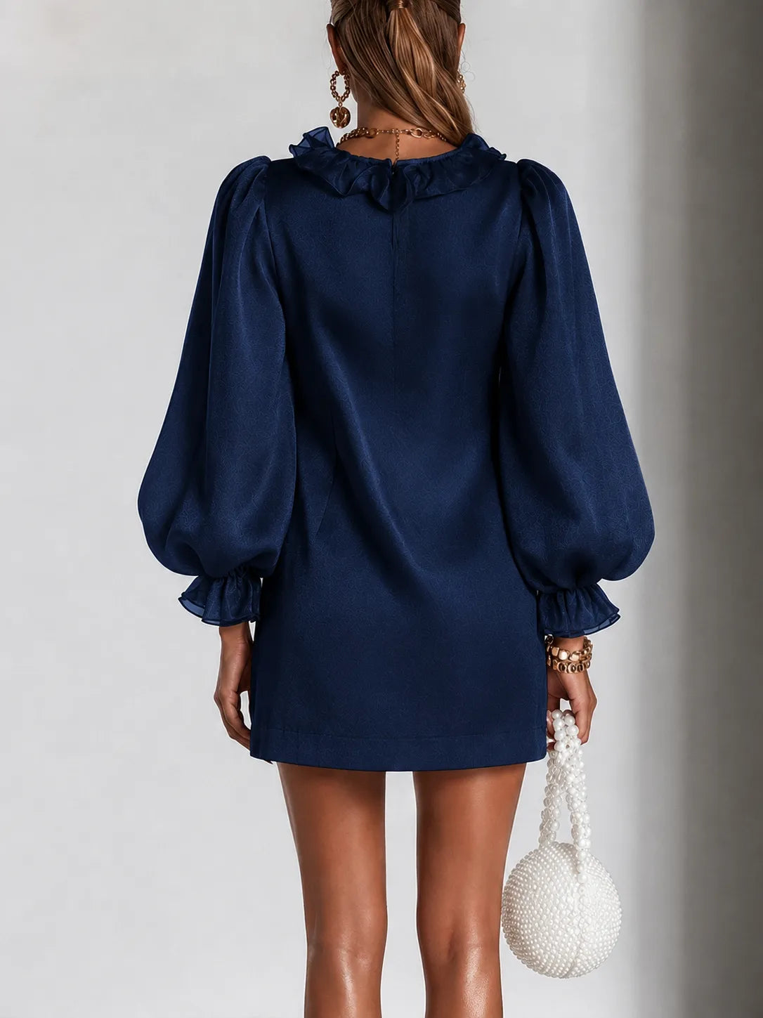 Women's Ruffled Mini Dress with Puff Sleeves