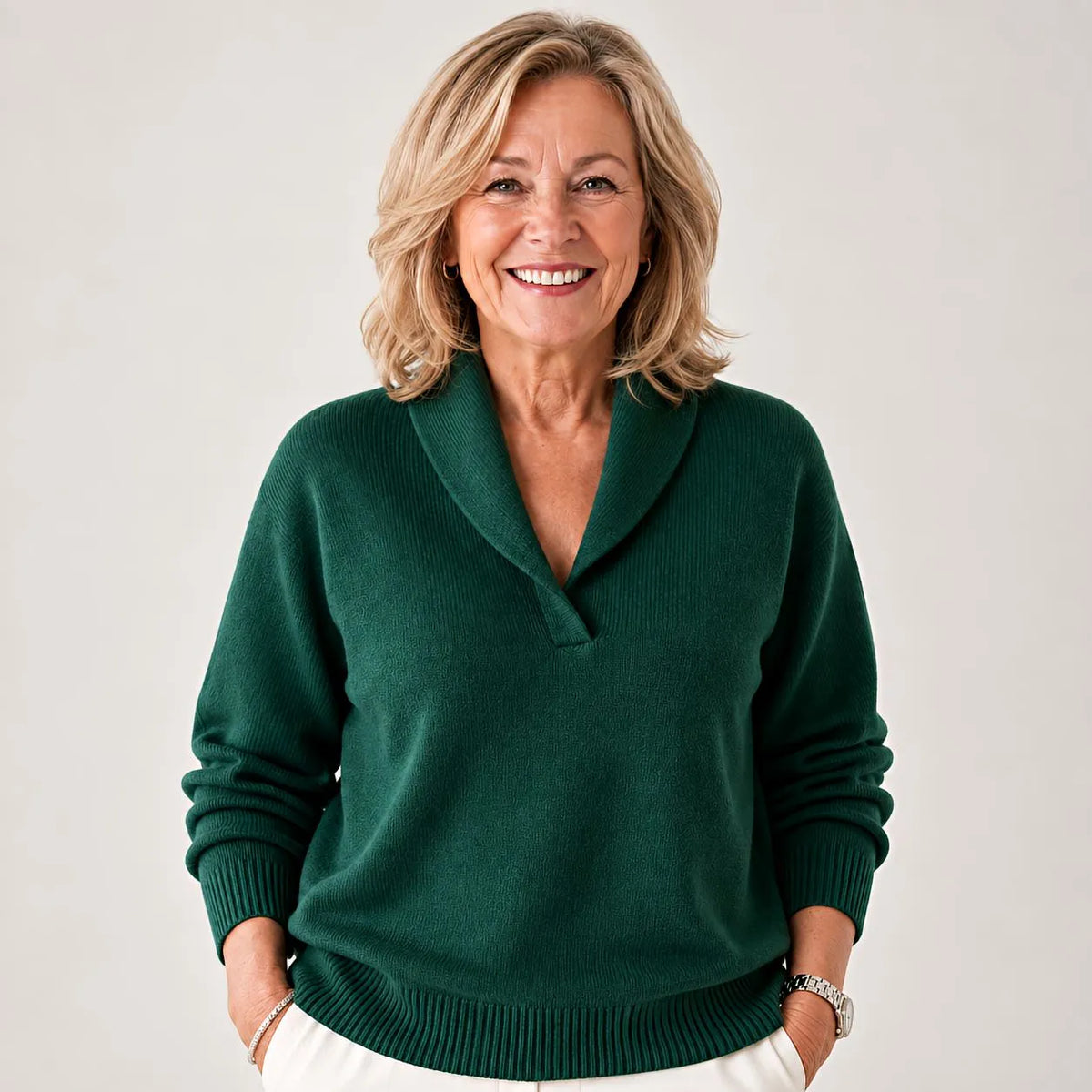 Women's Soft Knit Sweater with Shawl Collar