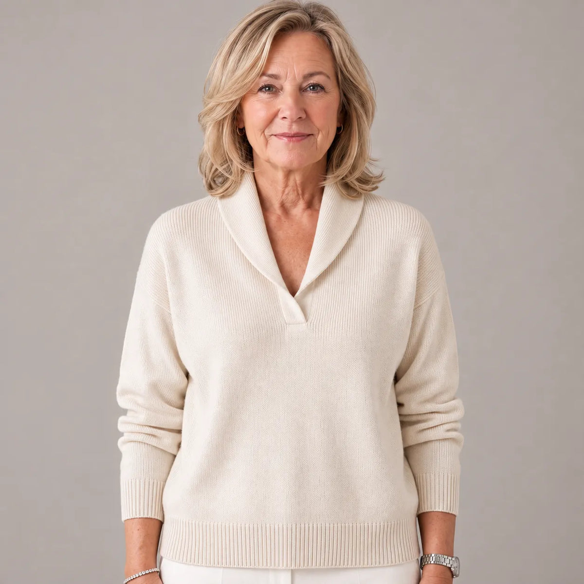 Women's Soft Knit Sweater with Shawl Collar