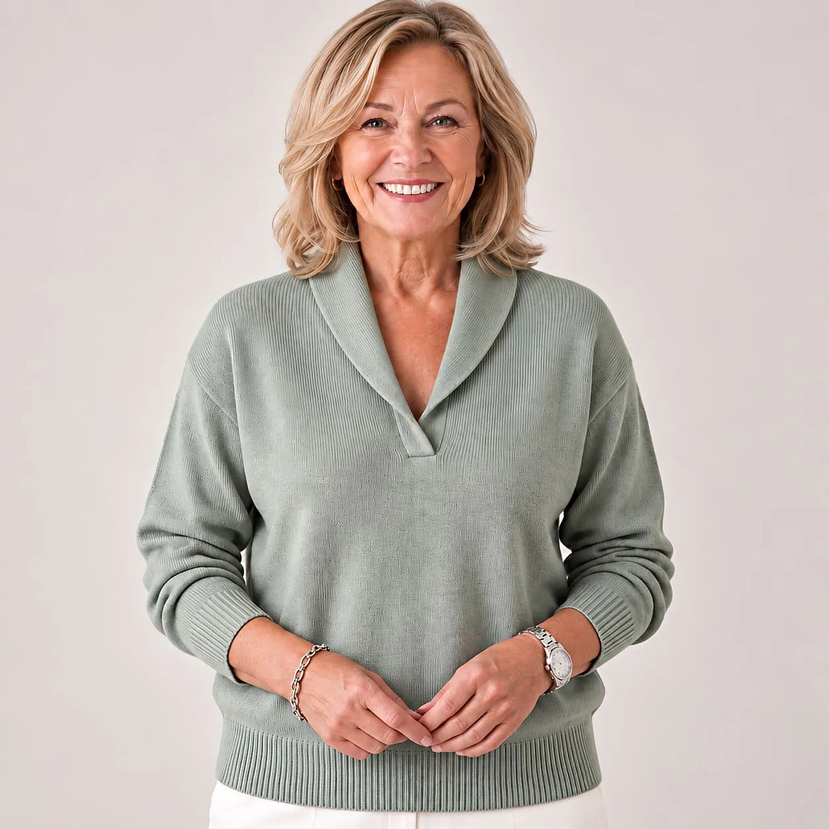 Women's Soft Knit Sweater with Shawl Collar