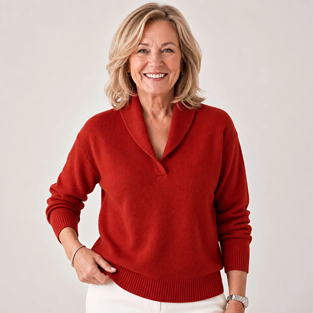 Women's Soft Knit Sweater with Shawl Collar