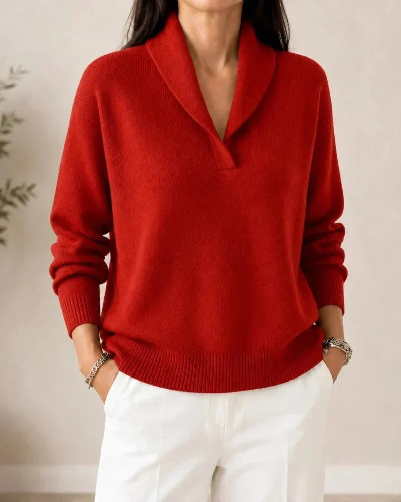 Women's Soft V-Neck Shawl Collar Knit Sweater