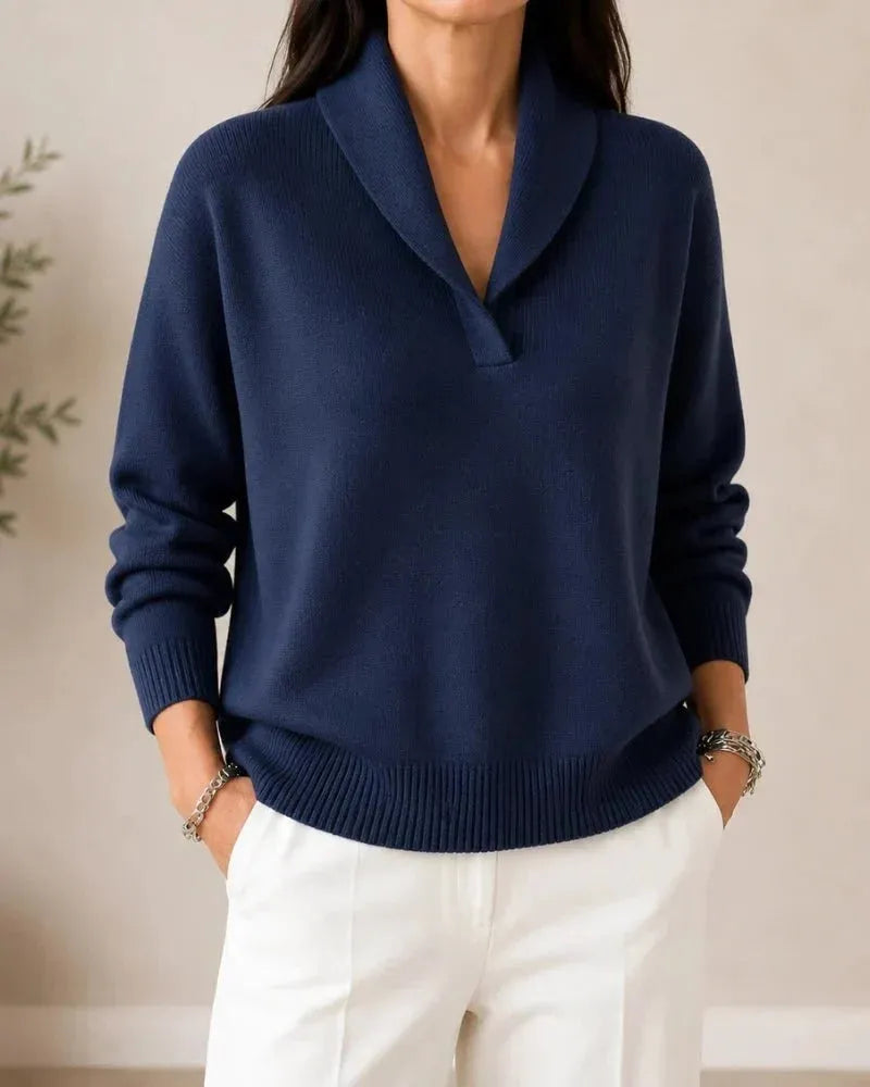 Women's Soft V-Neck Shawl Collar Knit Sweater