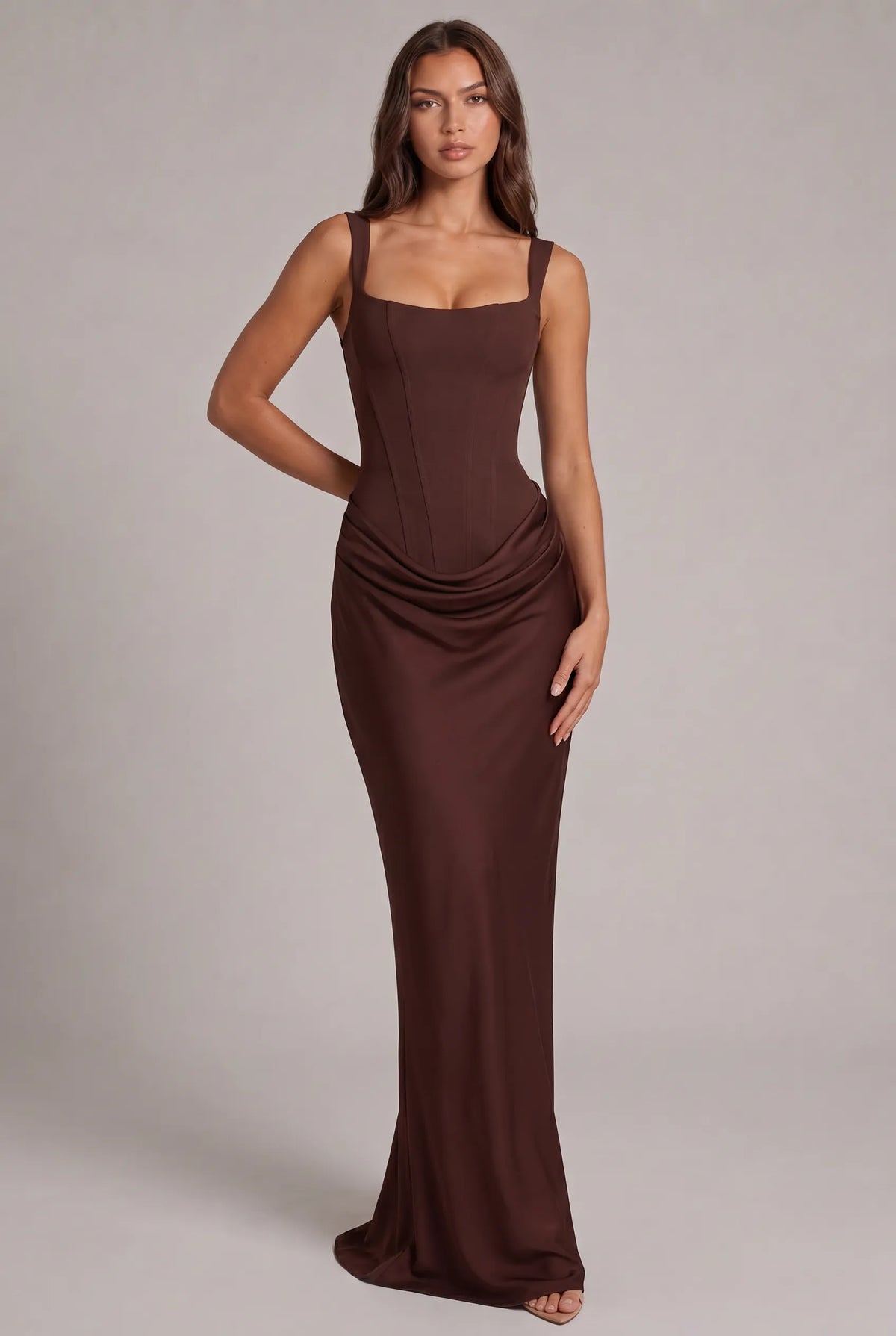 Women's Square Neck Corset Maxi Dress with Lace-Up Back
