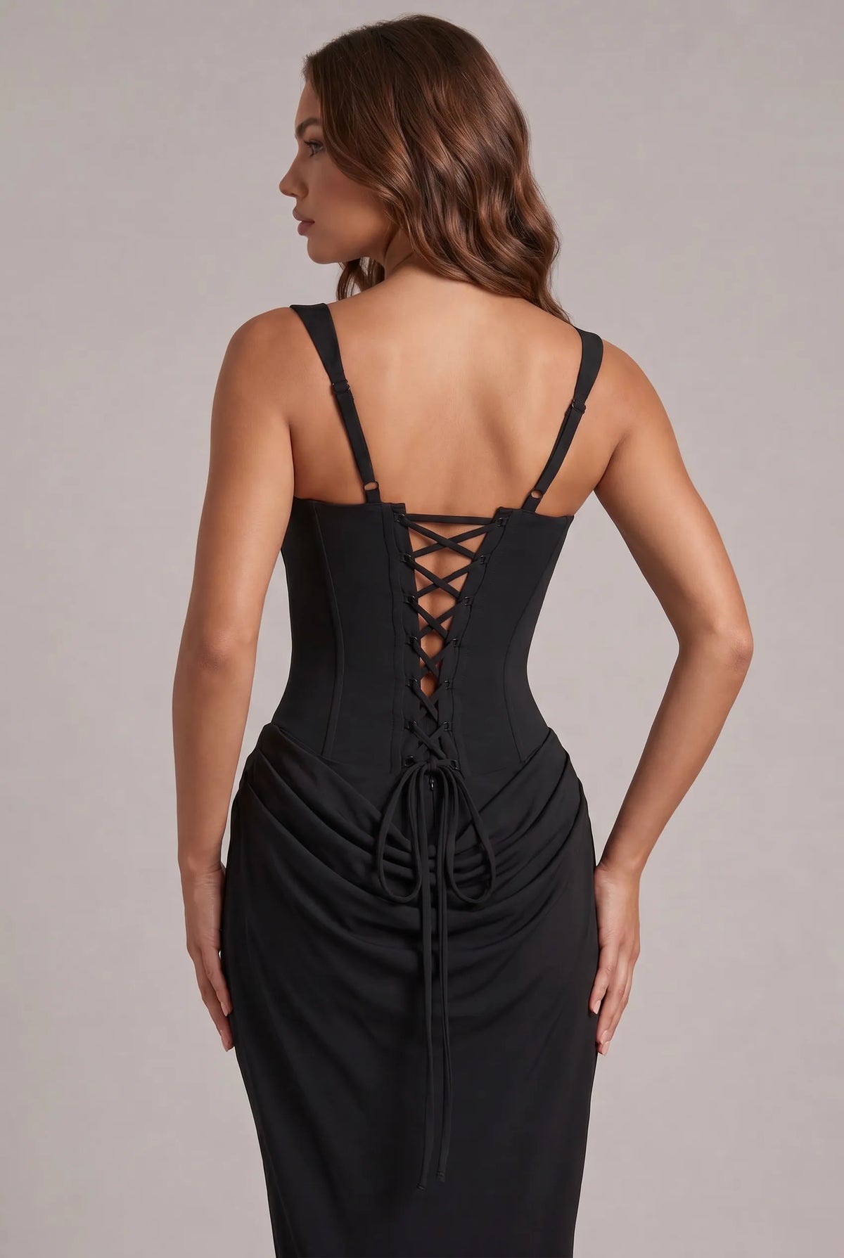 Women's Square Neck Corset Maxi Dress with Lace-Up Back