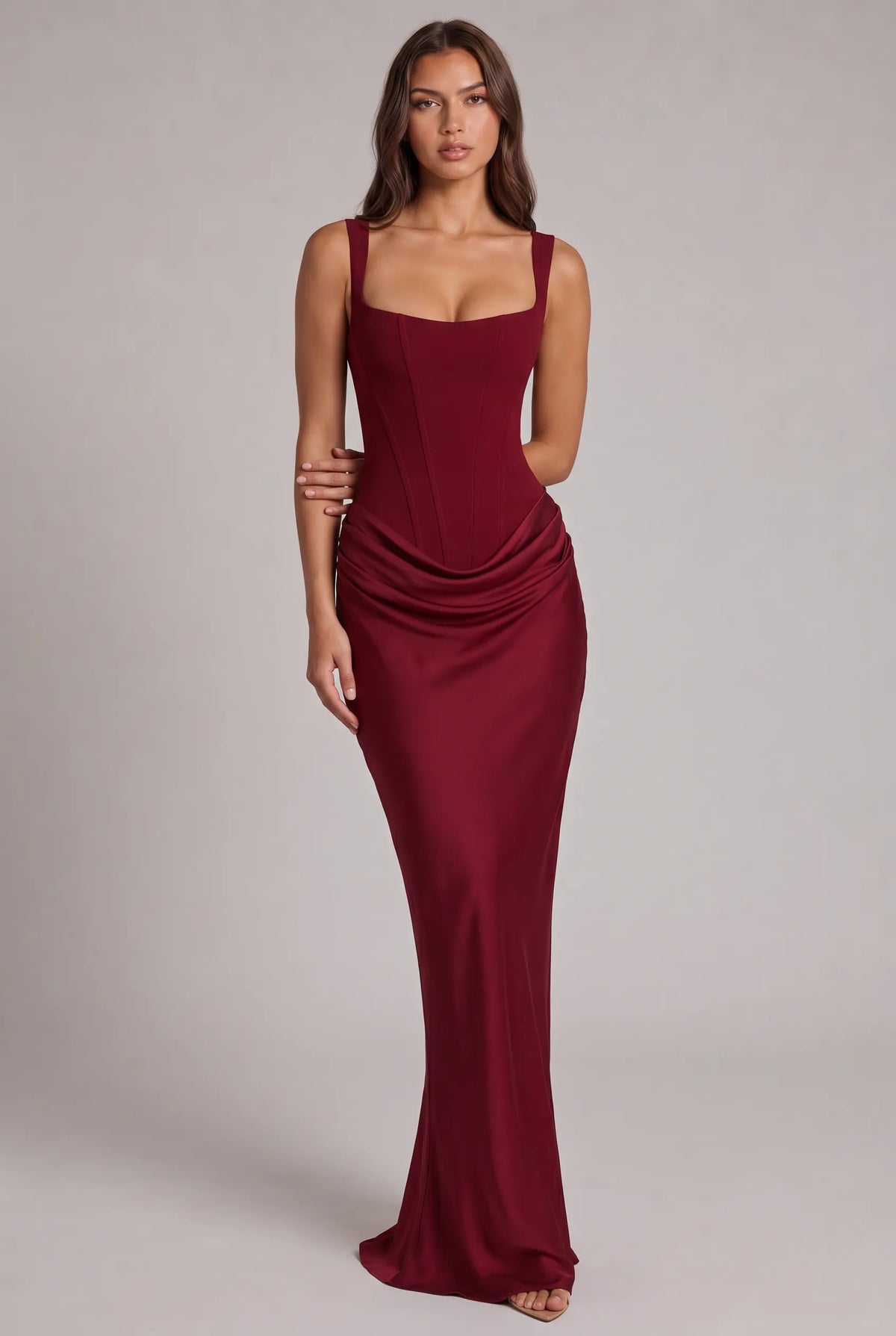 Women's Square Neck Corset Maxi Dress with Lace-Up Back