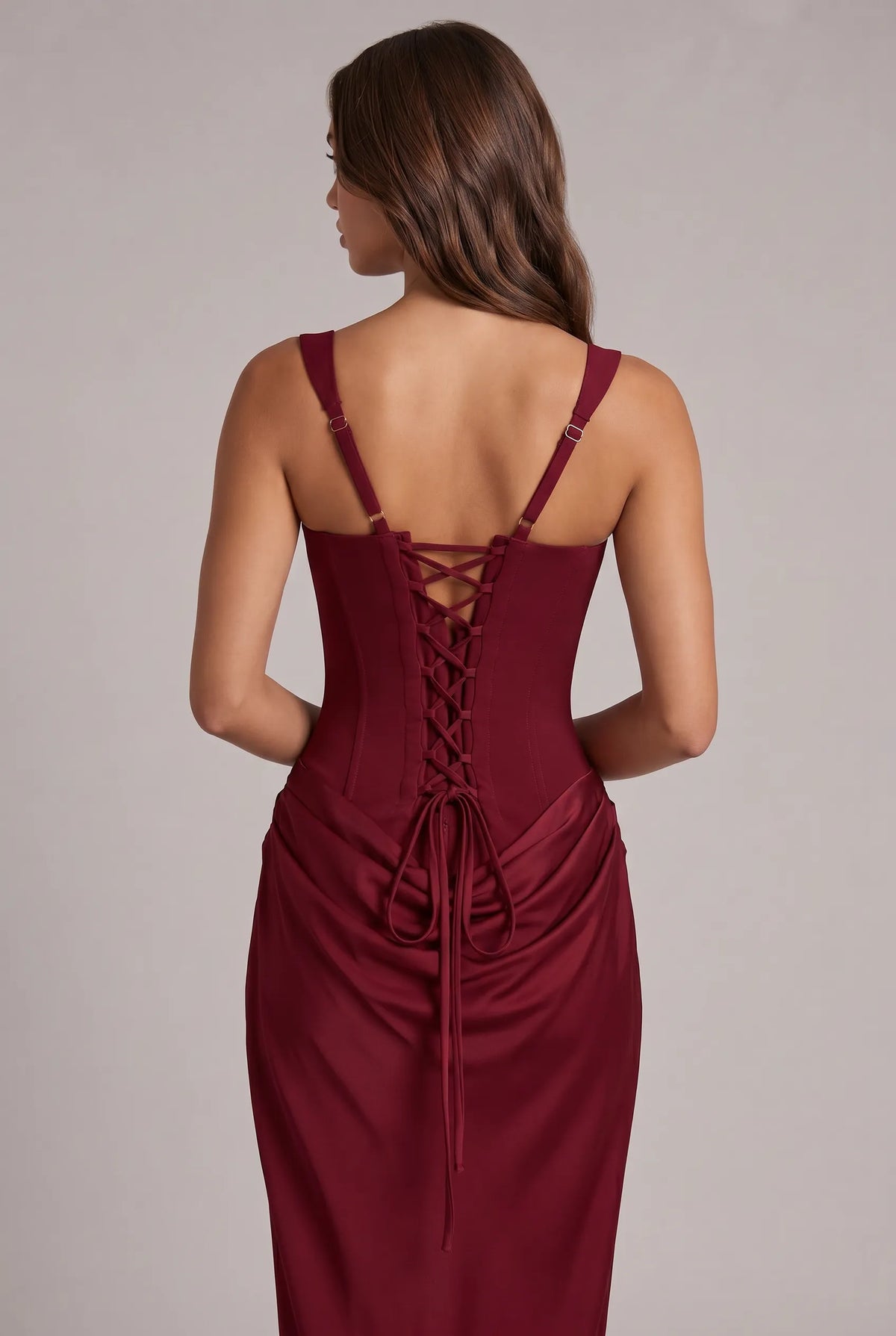 Women's Square Neck Corset Maxi Dress with Lace-Up Back