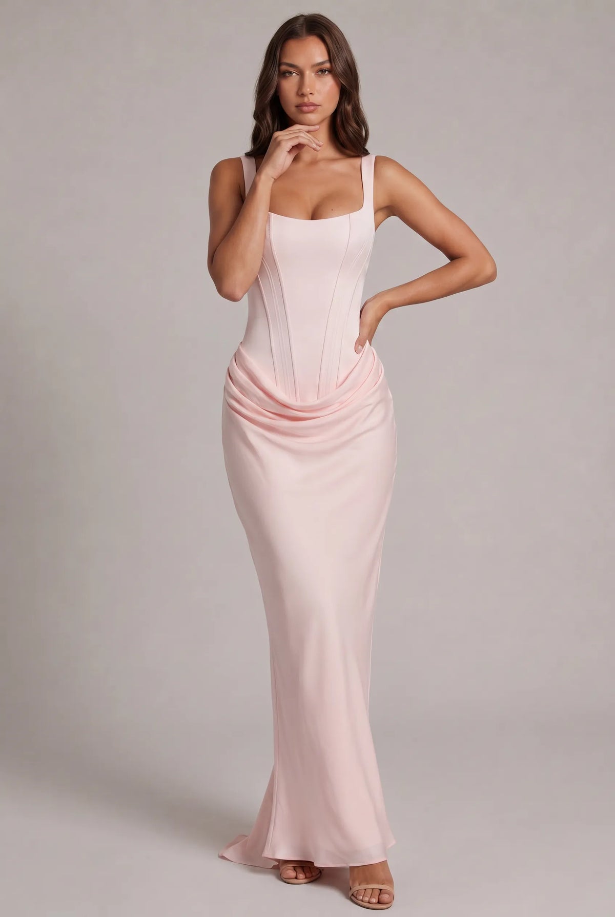 Women's Square Neck Corset Maxi Dress with Lace-Up Back