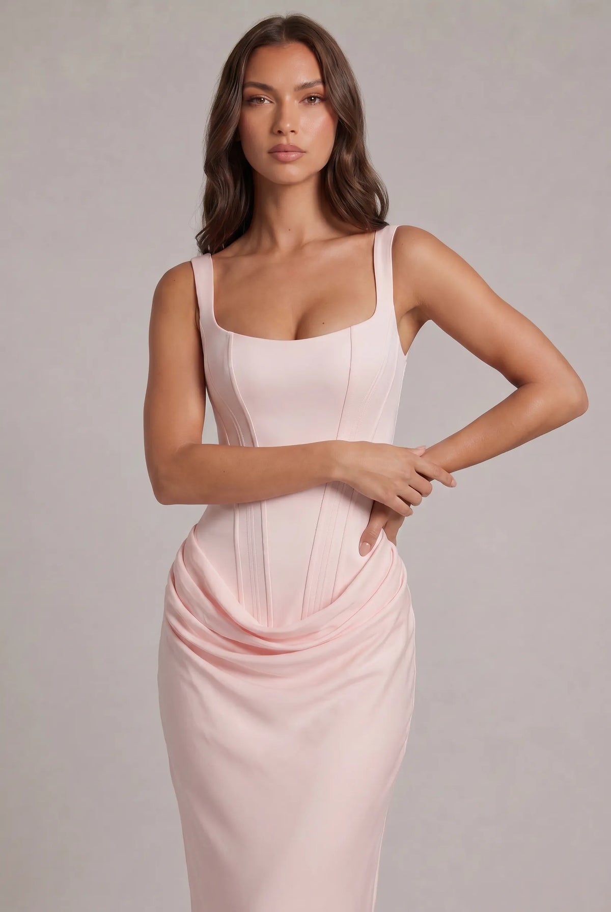 Women's Square Neck Corset Maxi Dress with Lace-Up Back
