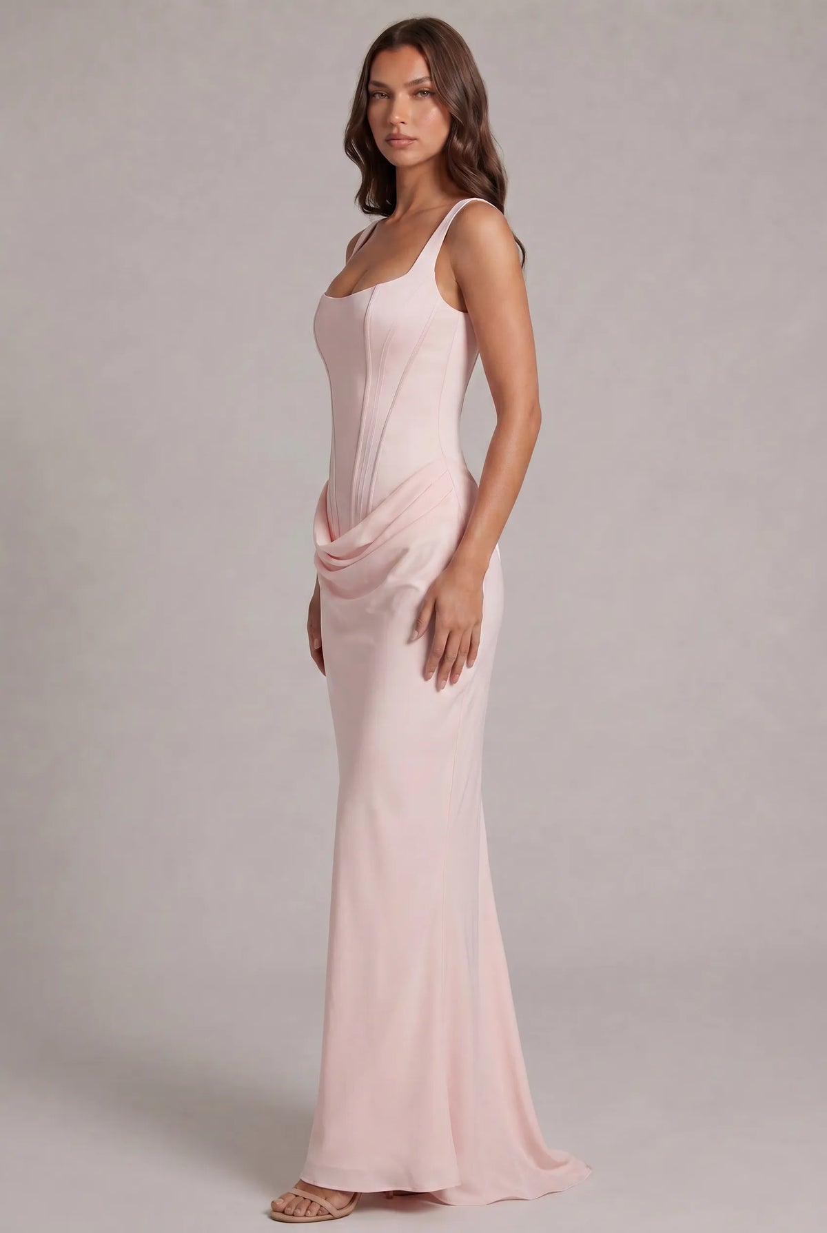 Women's Square Neck Corset Maxi Dress with Lace-Up Back