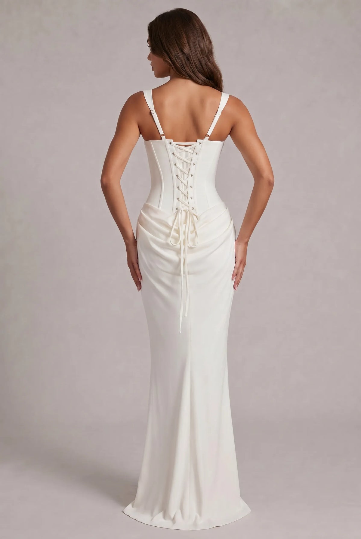Women's Square Neck Corset Maxi Dress with Lace-Up Back