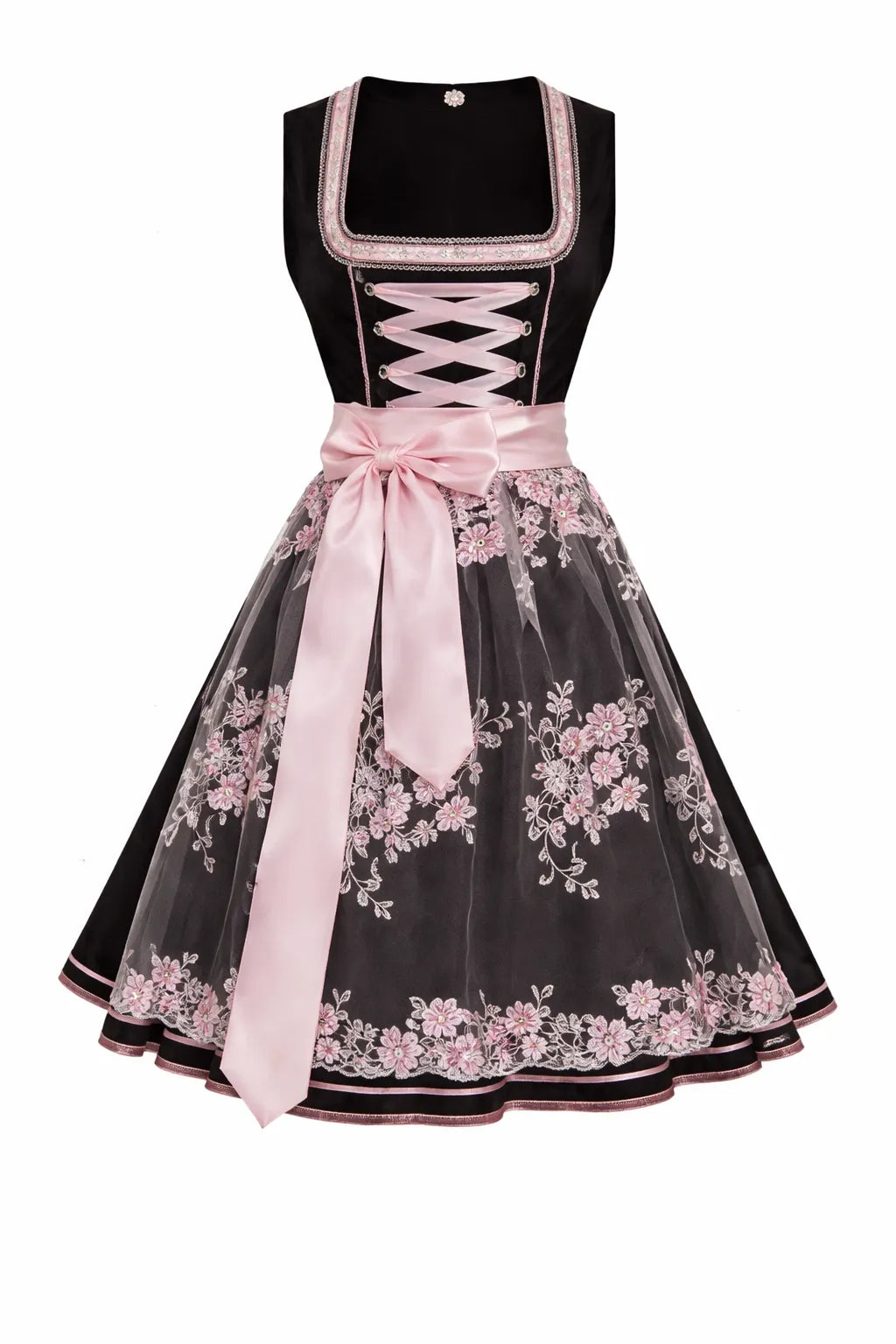 Women's Stand Collar Lace Overlay Front-Lace Dirndl Dress