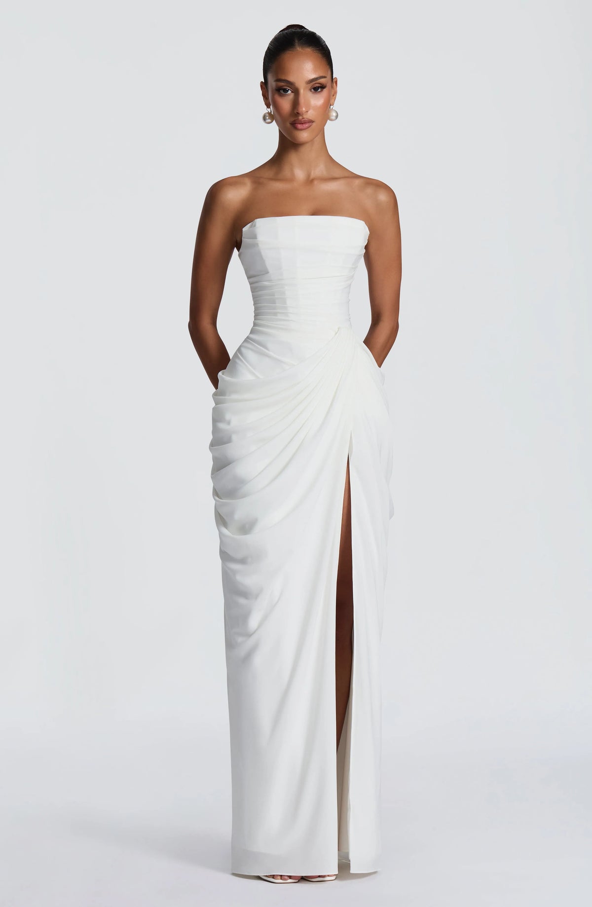 Women's Strapless Corset Maxi Dress with High Slit