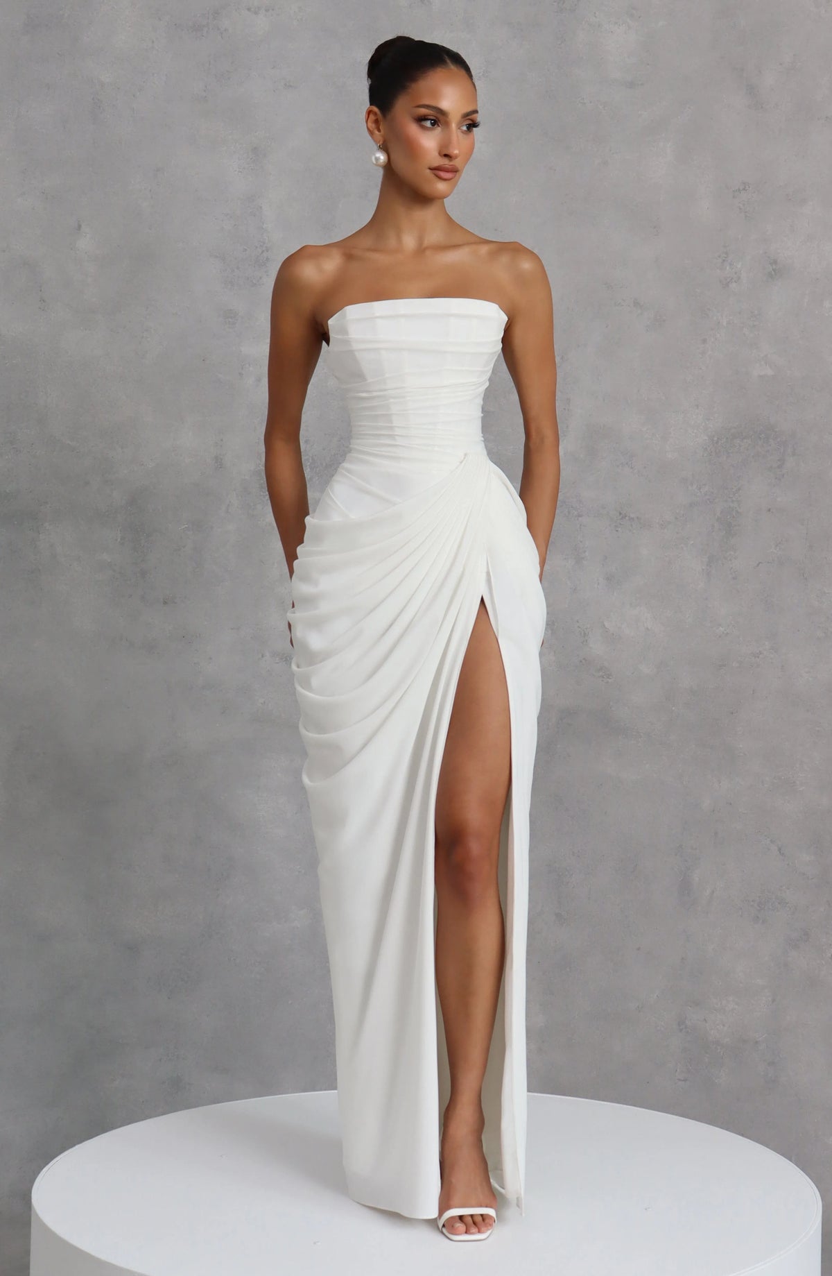 Women's Strapless Corset Maxi Dress with High Slit
