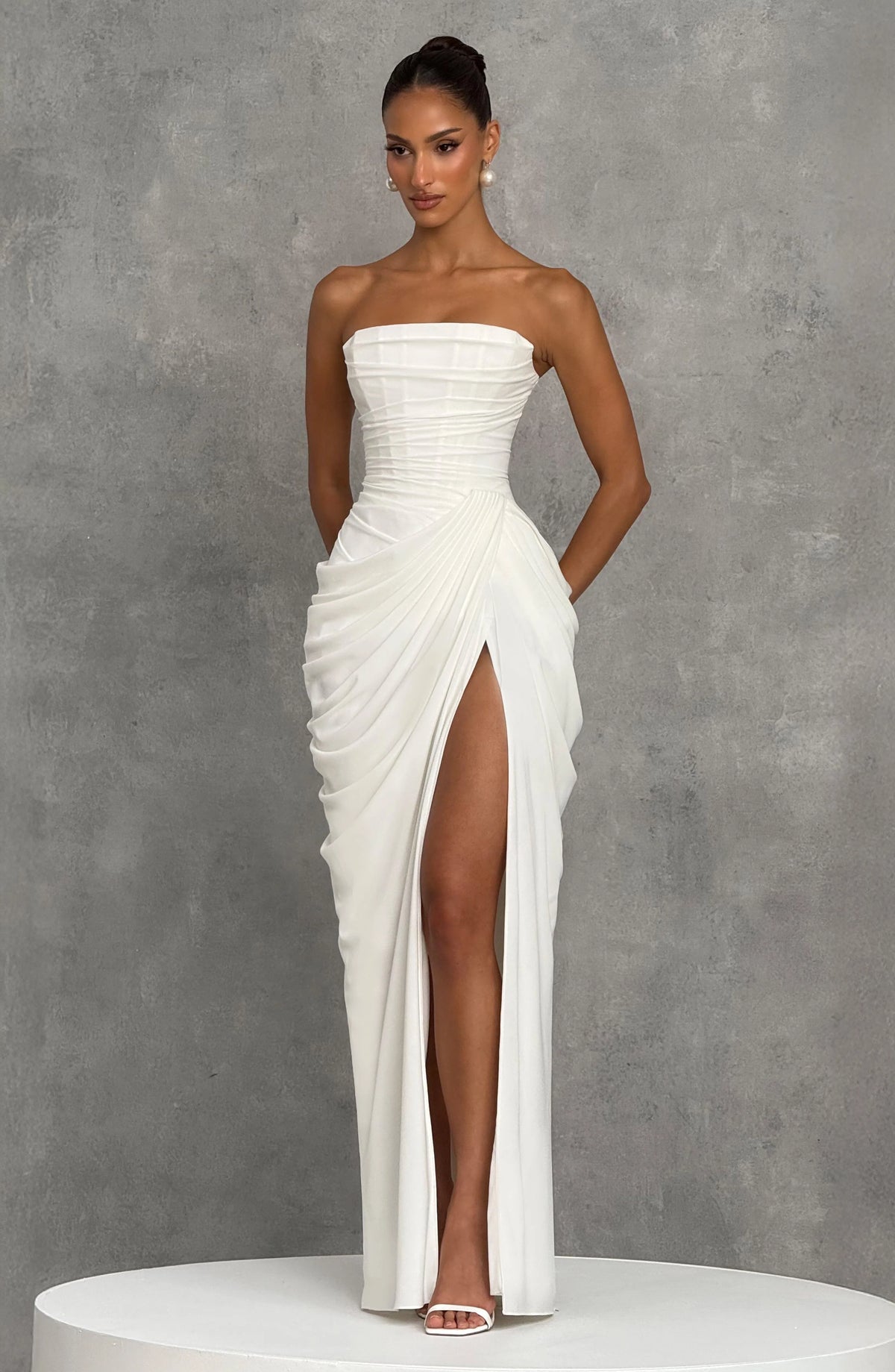 Women's Strapless Corset Maxi Dress with High Slit