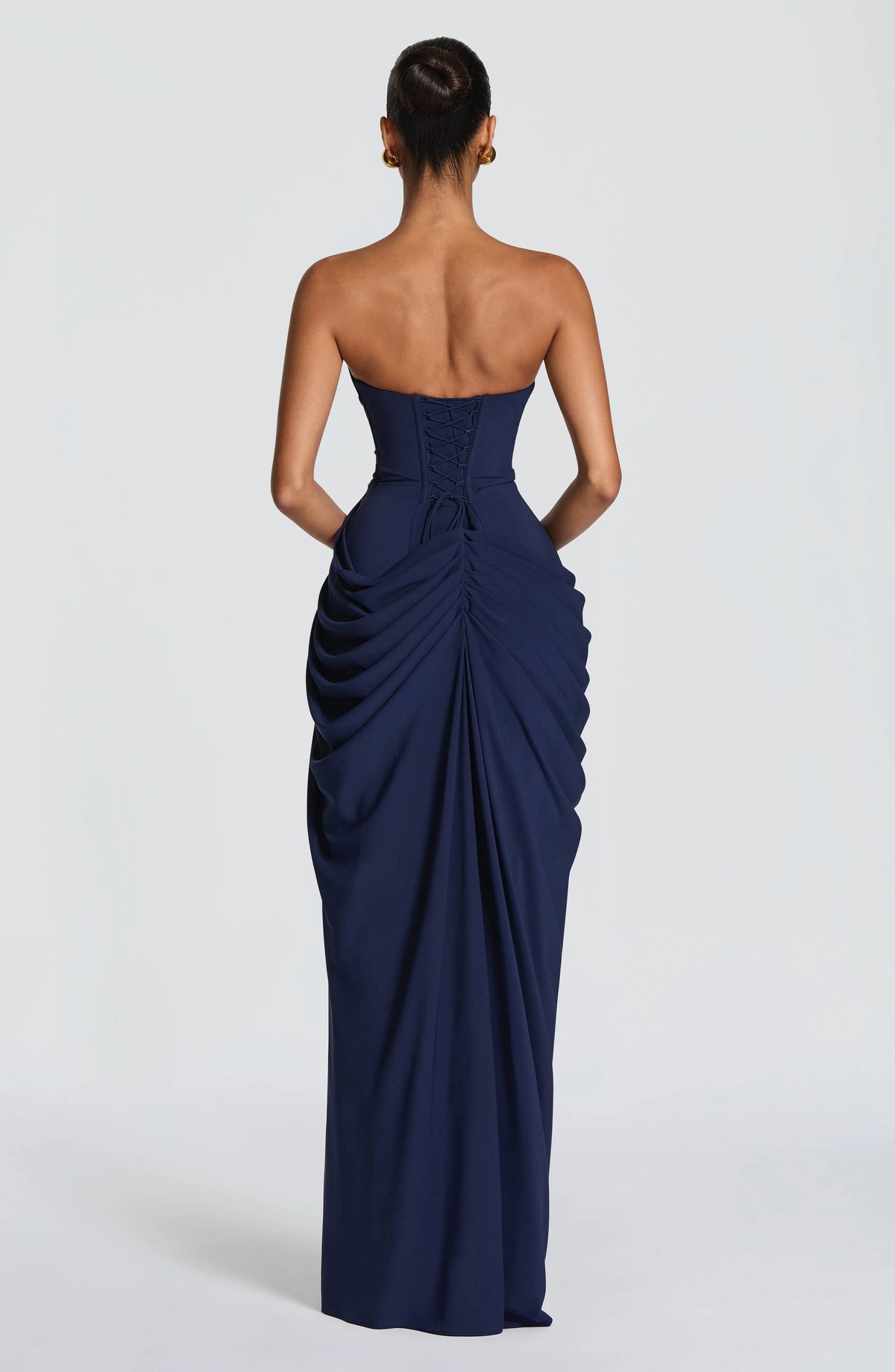 Women's Strapless Corset Maxi Dress with High Slit