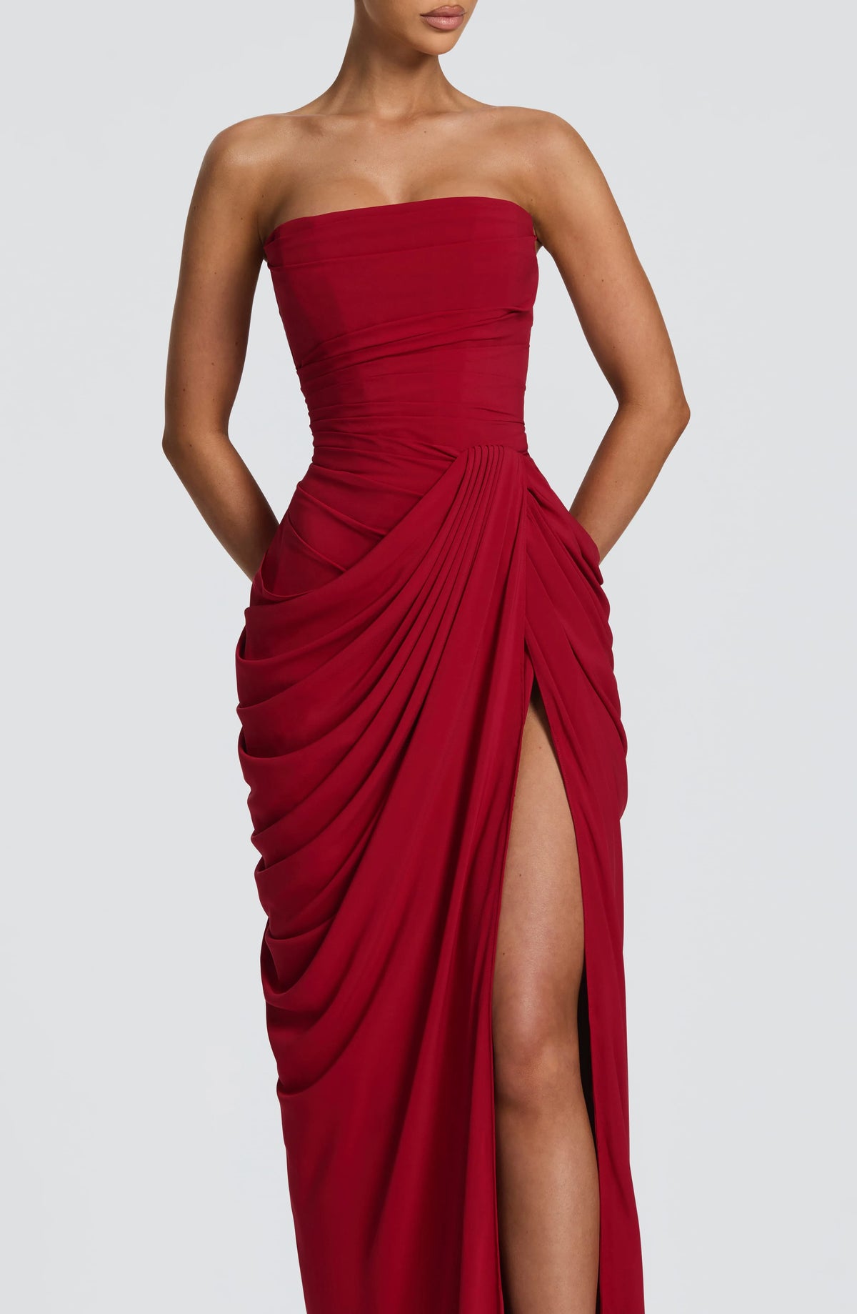 Women's Strapless Corset Maxi Dress with High Slit