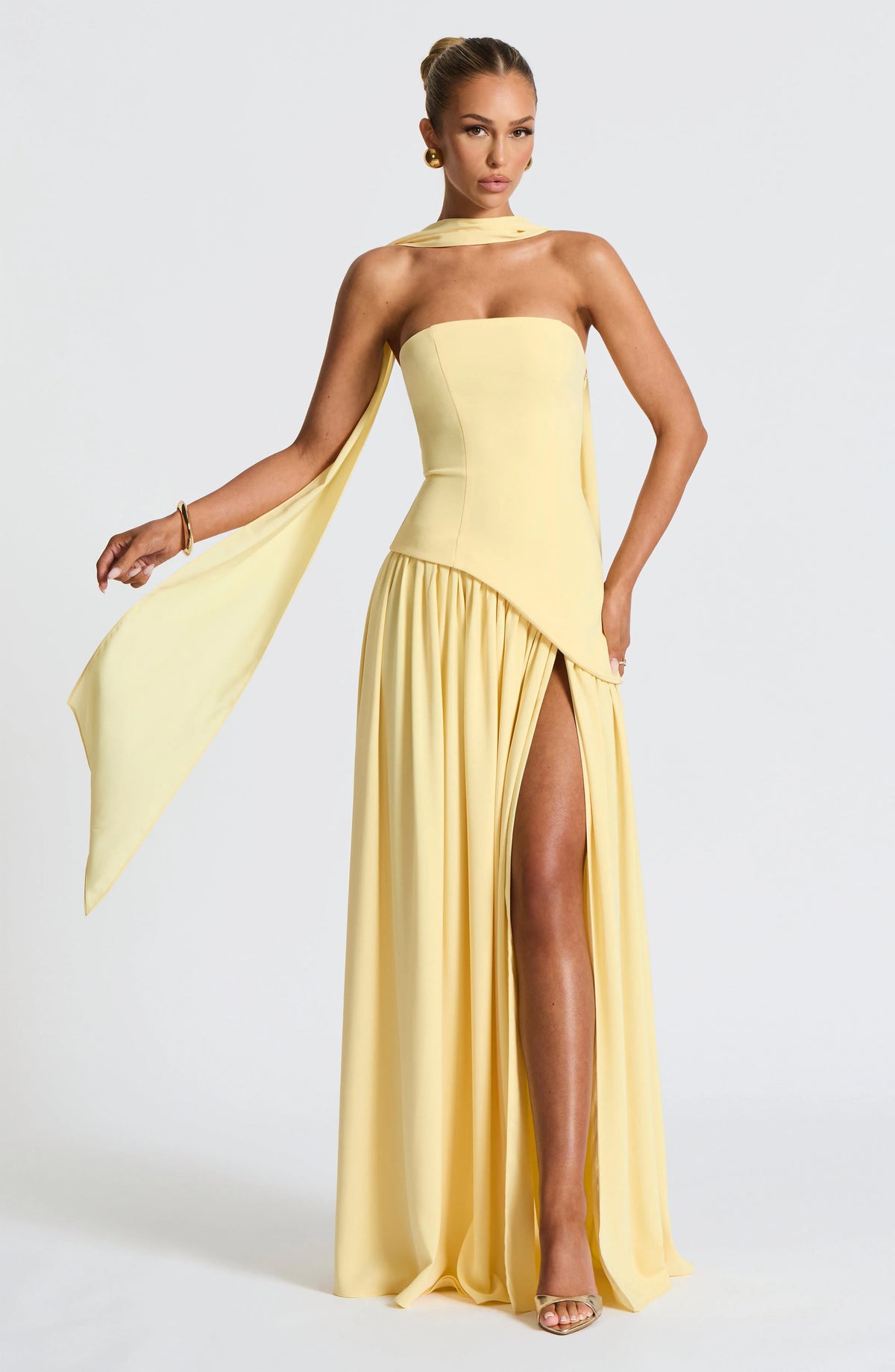 Women's Strapless Pleated Maxi Dress with Slit