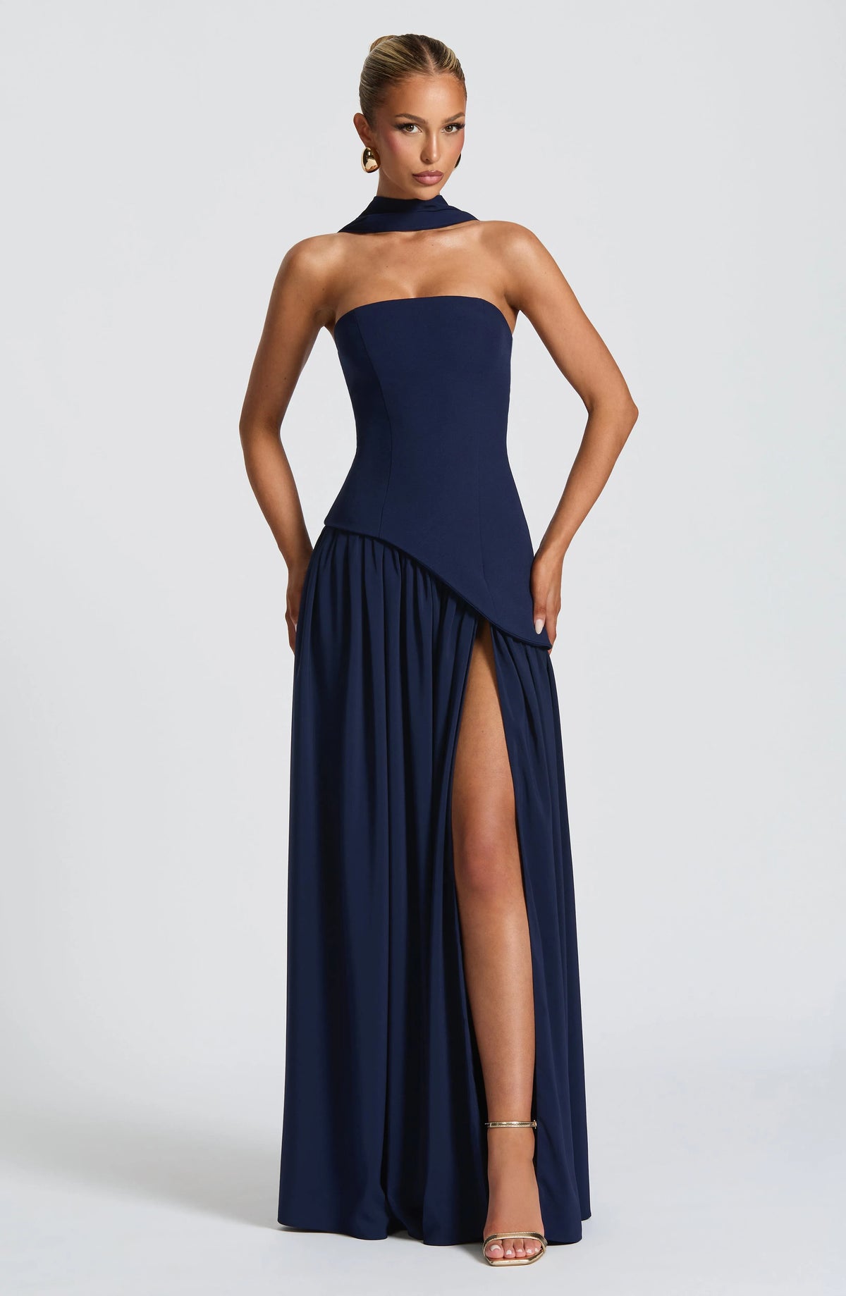 Women's Strapless Pleated Maxi Dress with Slit