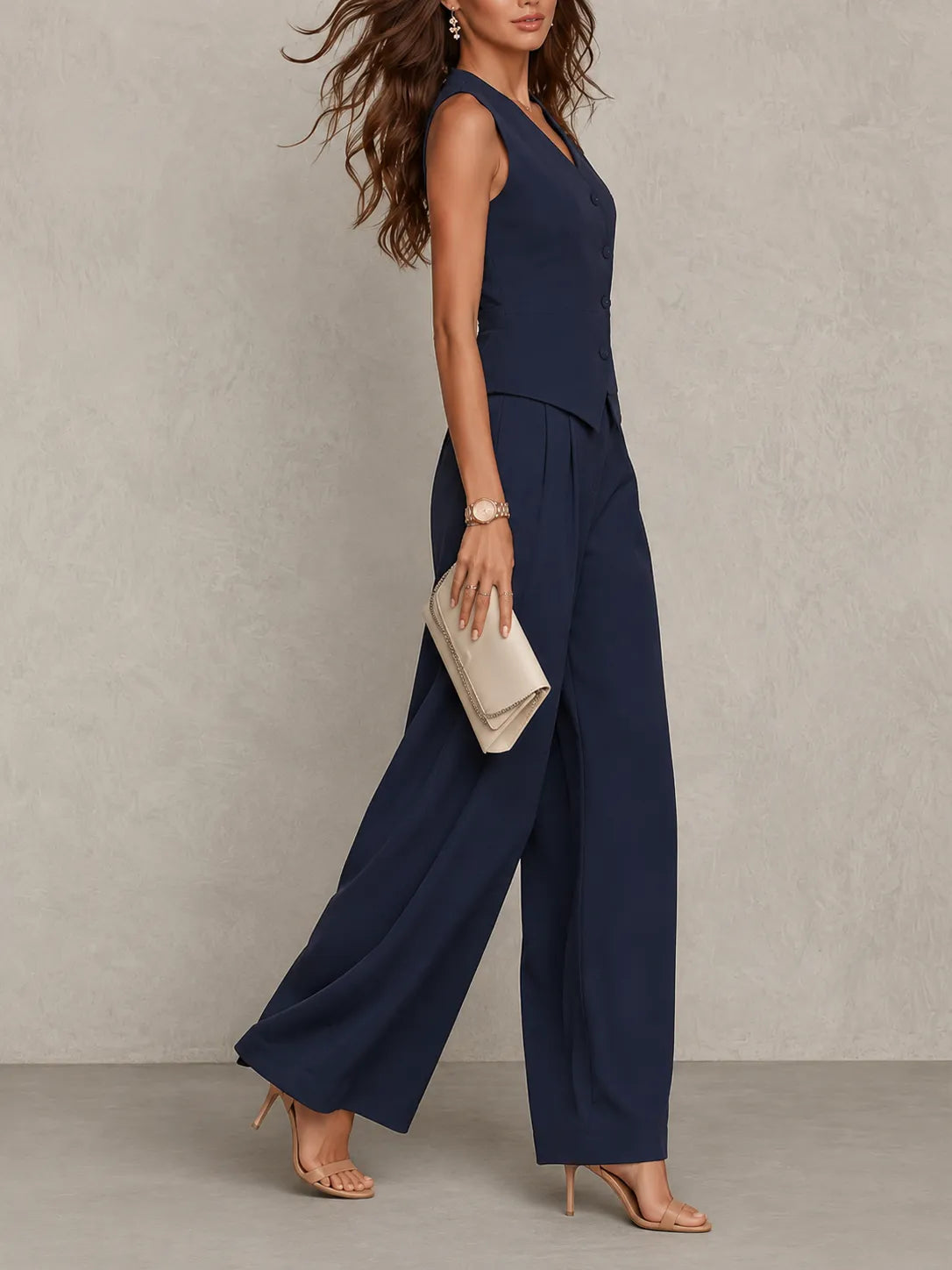 Women's Tailored Vest and Wide-Leg Pants Set