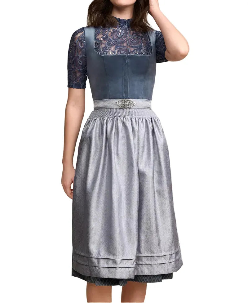Women's Traditional Dirndl Dress with Apron and Pleated Skirt