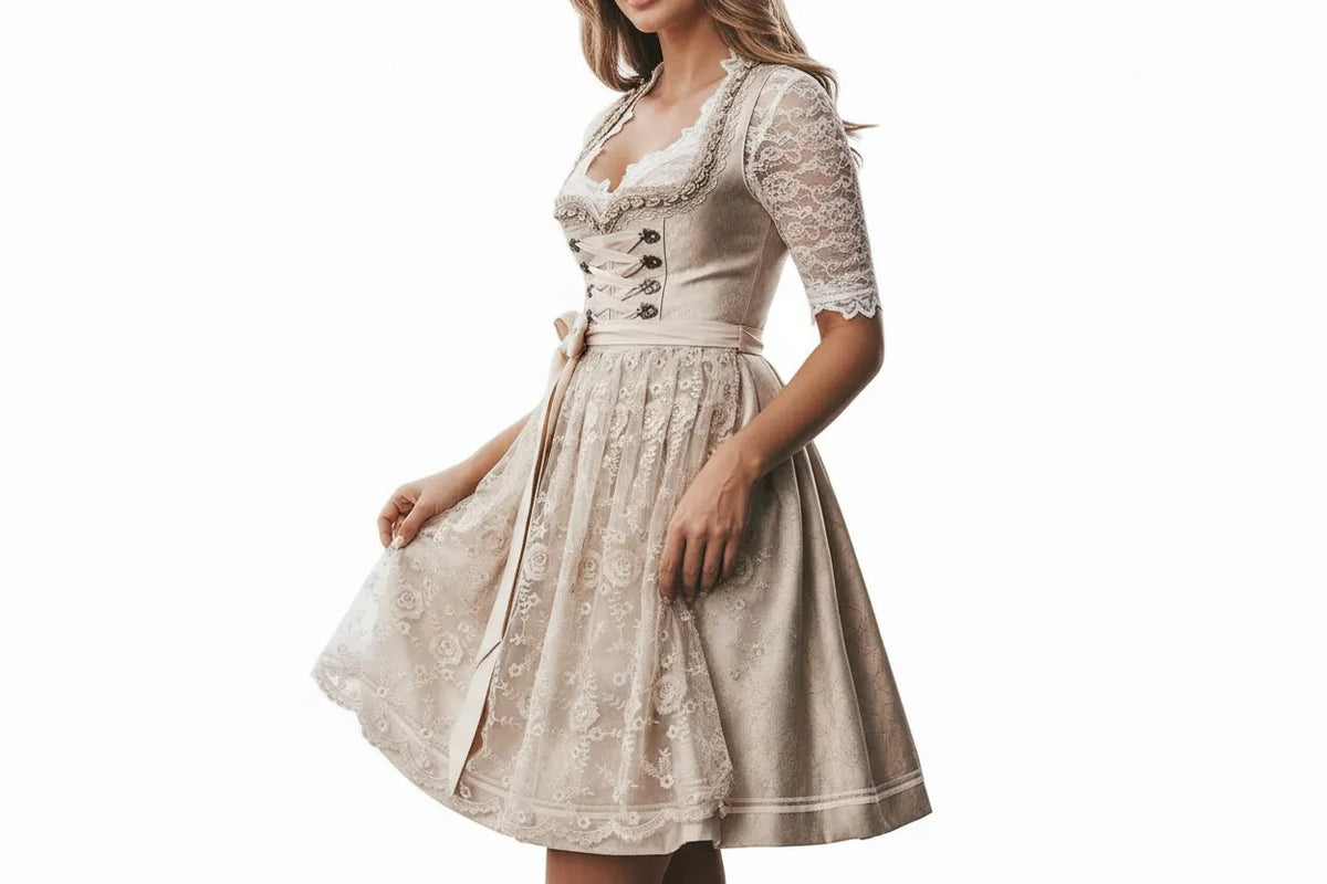 Women's Traditional Dirndl Dress with Lace Blouse