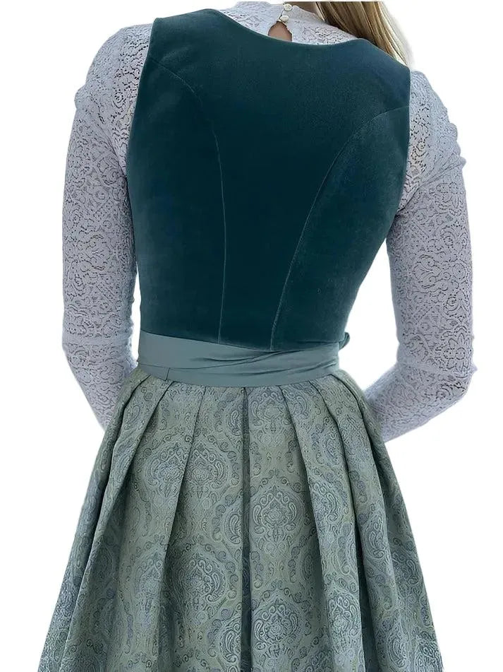 Women's Traditional Midi Dirndl Dress with Apron