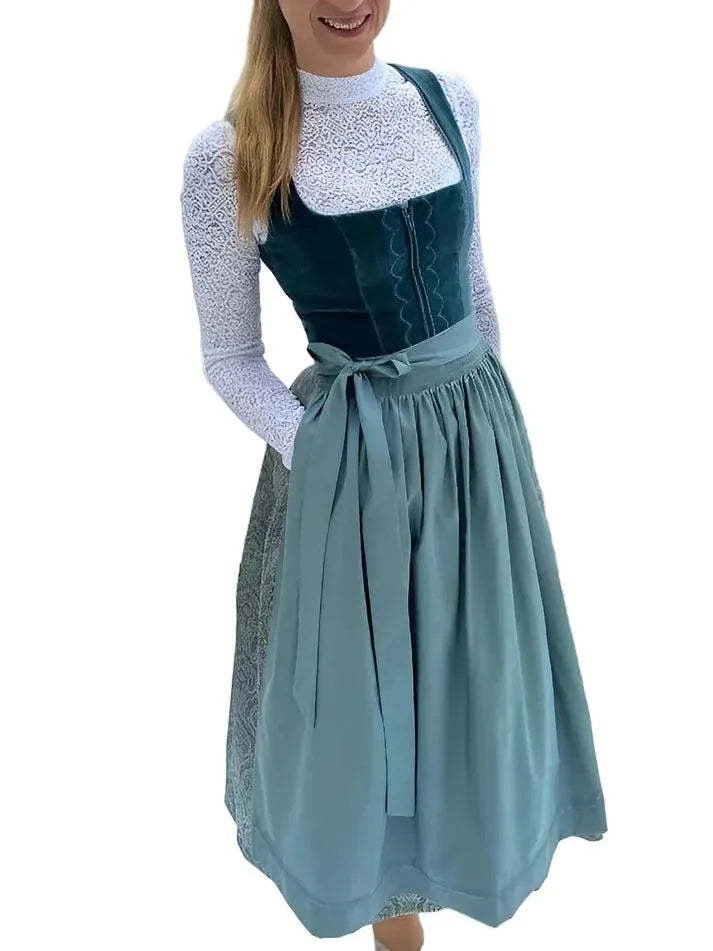 Women's Traditional Midi Dirndl Dress with Apron