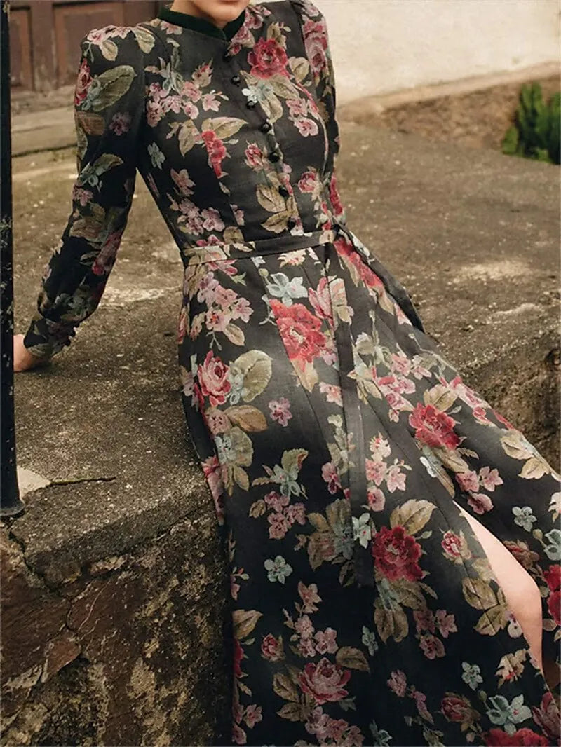 Women's Vintage Floral Dirndl Dress with Apron
