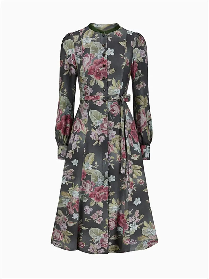 Women's Vintage Floral Dirndl Dress with Apron