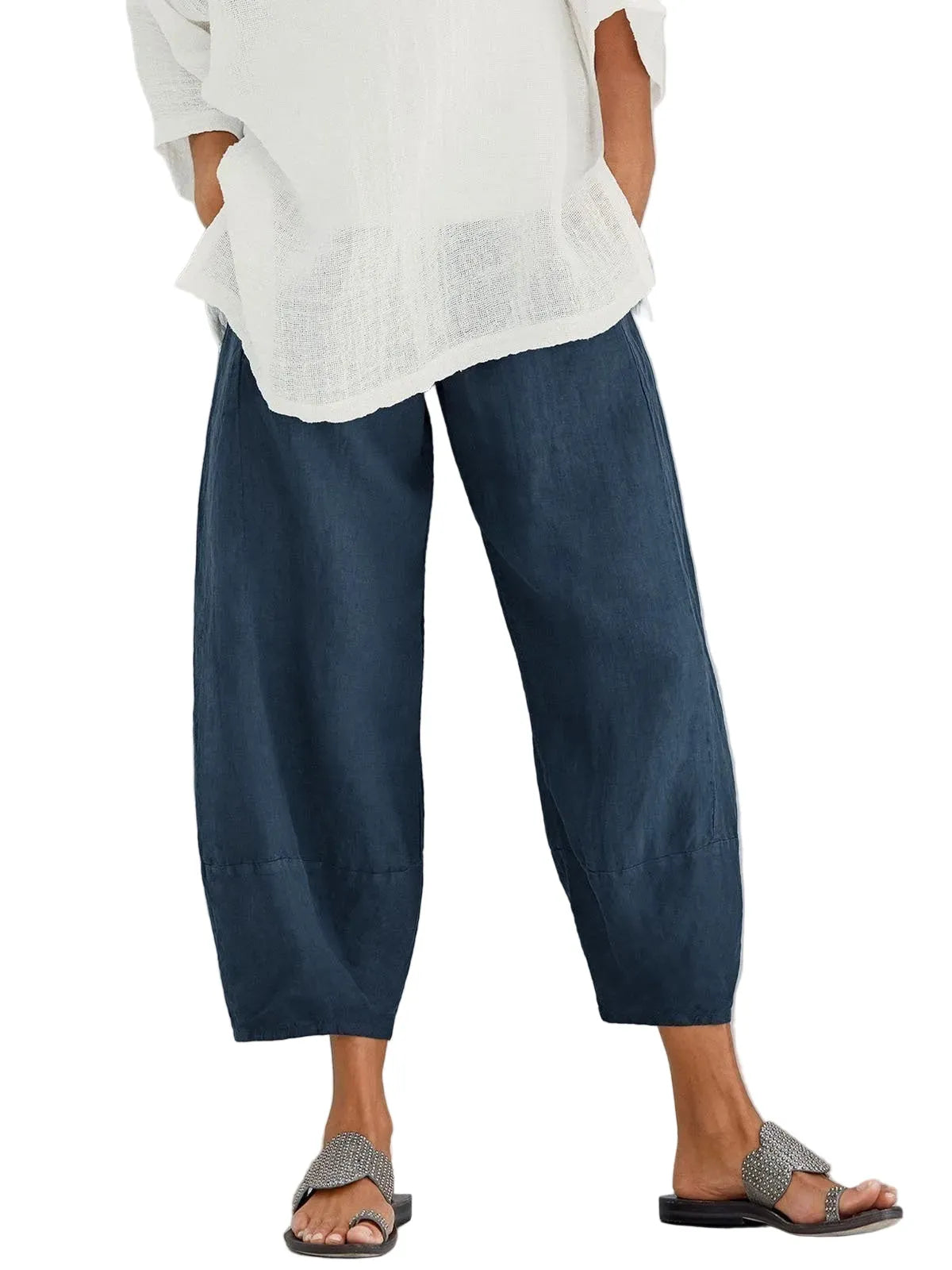 Women's Wide-Leg Cropped Pants with Elastic Waist