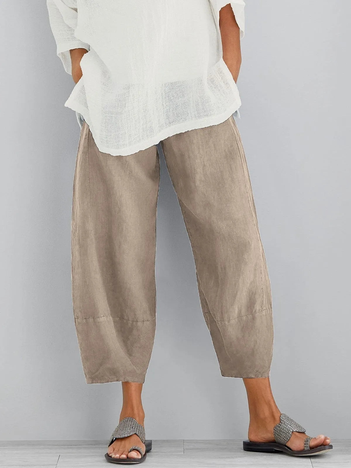 Women's Wide-Leg Cropped Pants with Elastic Waist