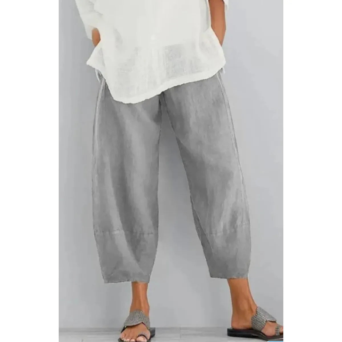 Women's Wide-Leg Cropped Pants with Elastic Waist