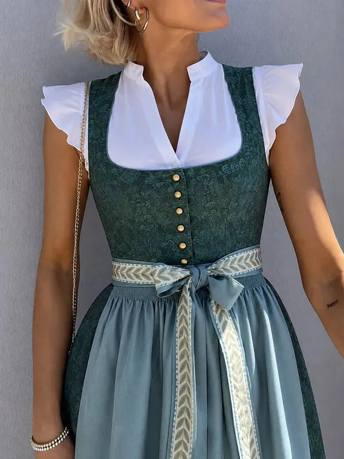 Women's Woven Dress with Curved Hem and Lace-Up Detail
