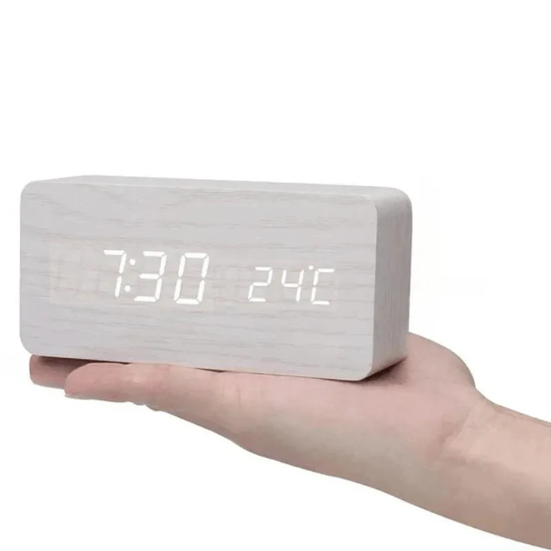 Wooden LED Alarm Clock with Voice Control