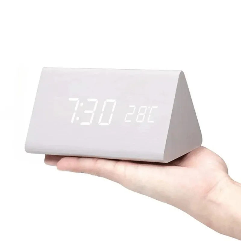 Wooden LED Alarm Clock with Voice Control