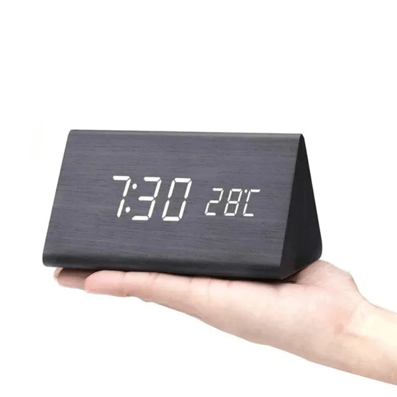 Wooden LED Alarm Clock with Voice Control