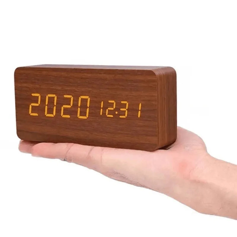 Wooden LED Alarm Clock with Voice Control