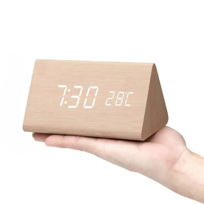 Wooden LED Alarm Clock with Voice Control