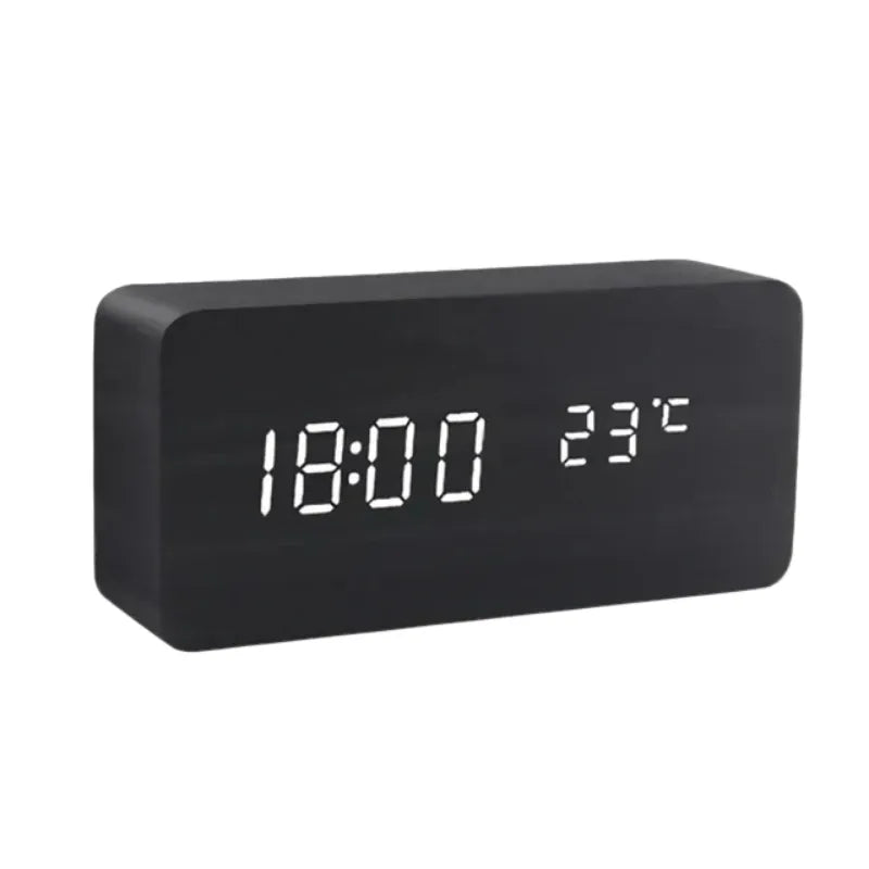 Wooden LED Alarm Clock with Voice Control